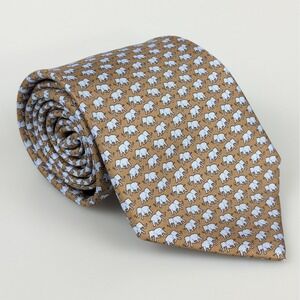 Jim Thompson Men's Silk Necktie Tan Elephant Print Elegant Classic